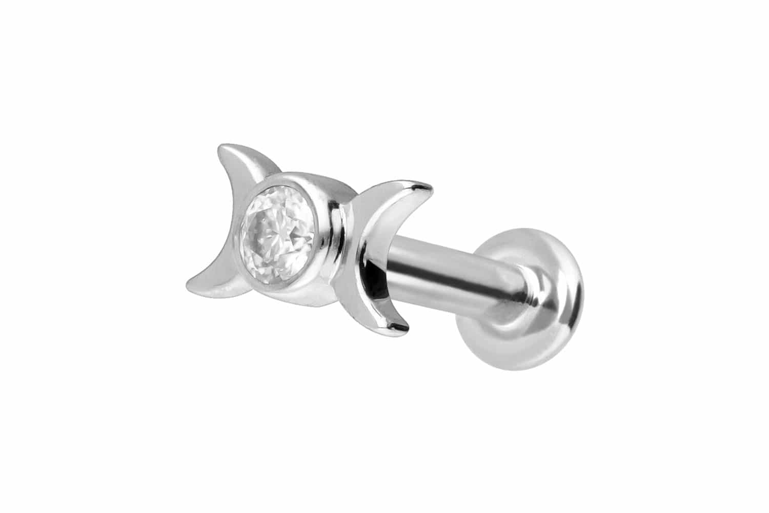 14 Karat Gold Labret Piercing mit Innengewinde MOISSANIT + 2 MONDE